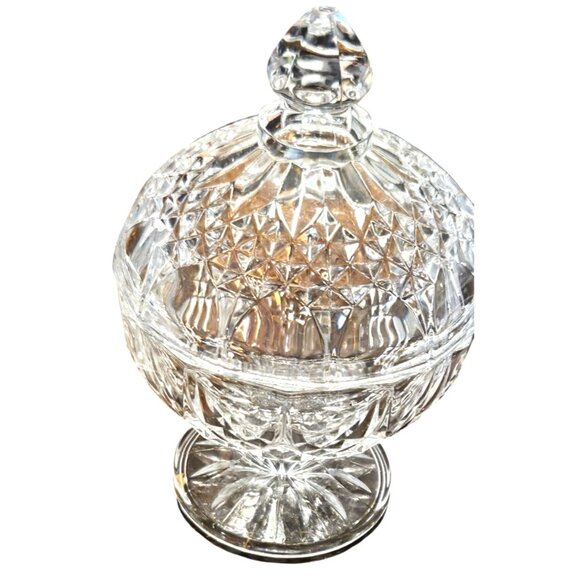 2 Vintage Glass flower Frog Clear & Candy Dish Faceted Lidded Footed - Picture 4 of 11